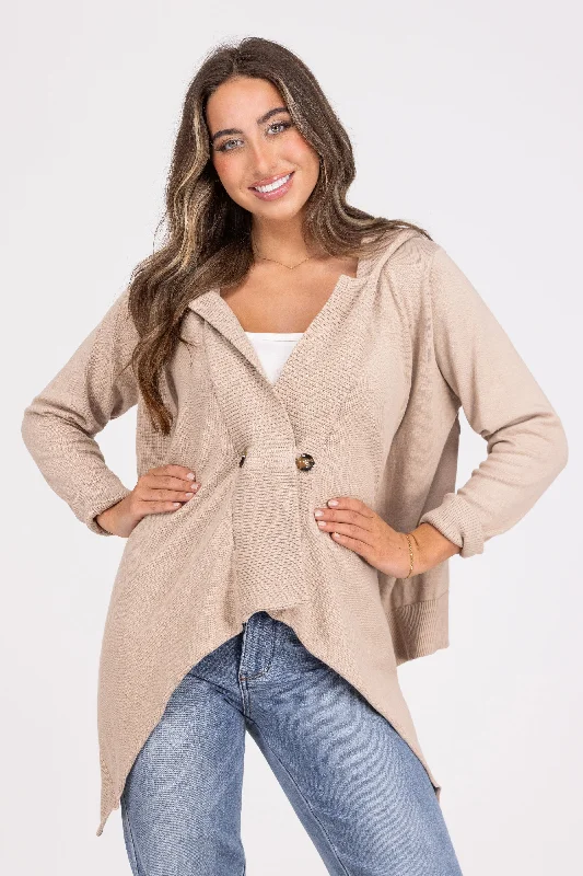 Flexible Wear Cozy Fireplace Women's Single Button Hooded Cardigan