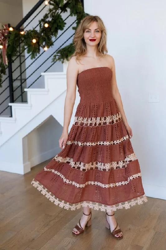 Everyday Denim Jolene Eyelet Lace Tube Dress - Rust