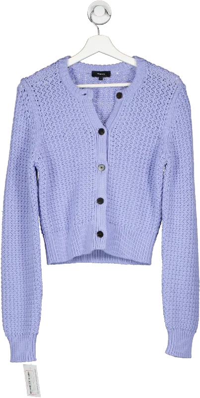 Street Casuals Theory Purple Crewneck Cardigan In Cotton-blend UK 4