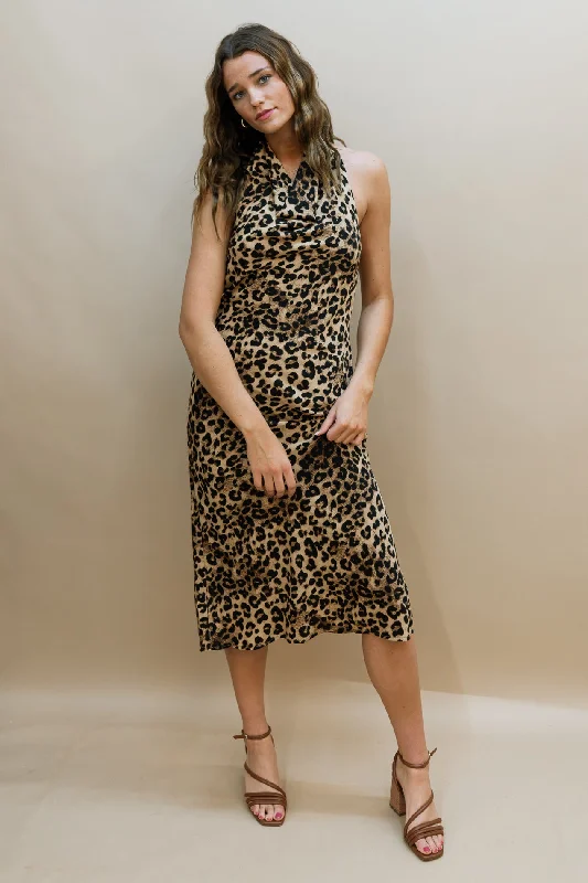 Soft Knitwear Taryn Leopard Halter Midi Dress