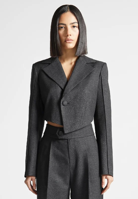 All-Weather Wear Asymmetric Tailored Cropped Blazer - Dark Grey