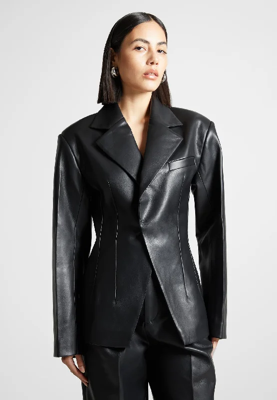 Smart Tops Leather Double Breasted Blazer - Black