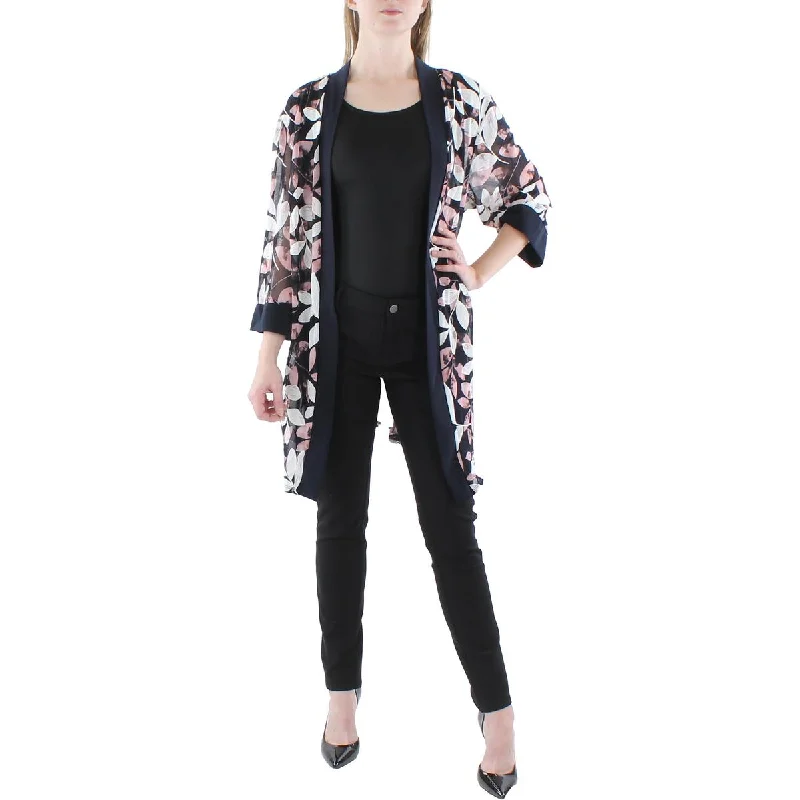 Relaxed Activewear R&M Richards Womens Plus Mesh Printed Duster Blazer