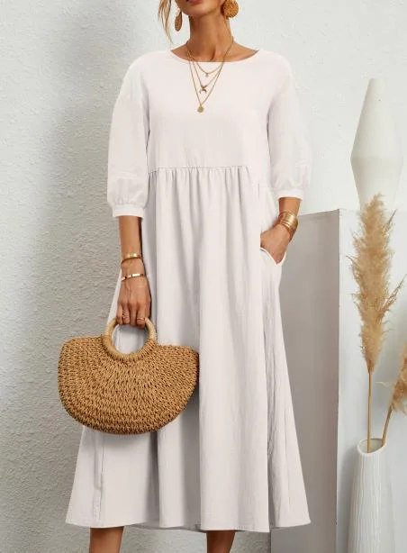 Classic Pieces Shiva Cotton Pocketed Poplin Babydoll Dress