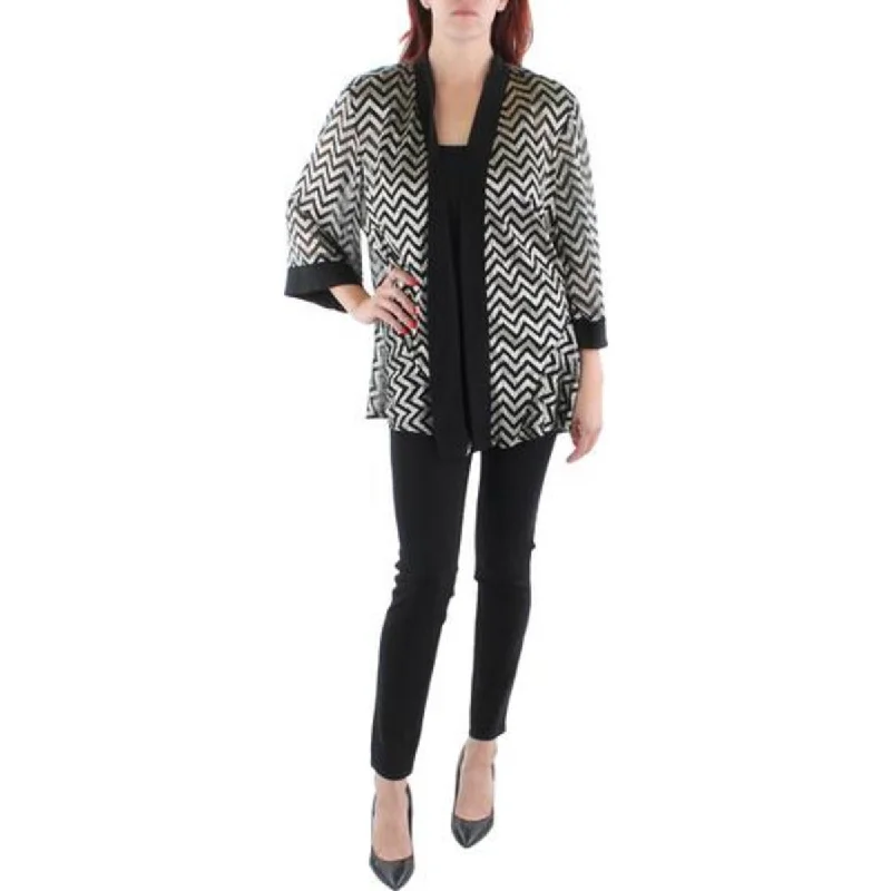 Lounge Wear R&M Richards Womens Petites Mesh Metallic Duster Blazer