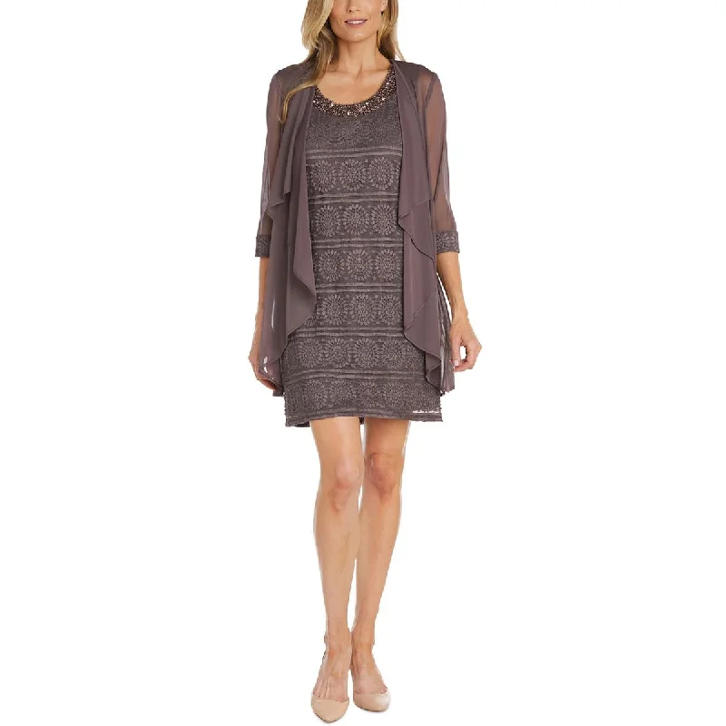 Everyday Apparel R&M Richards Womens Open Front Lace Trim Duster Blazer