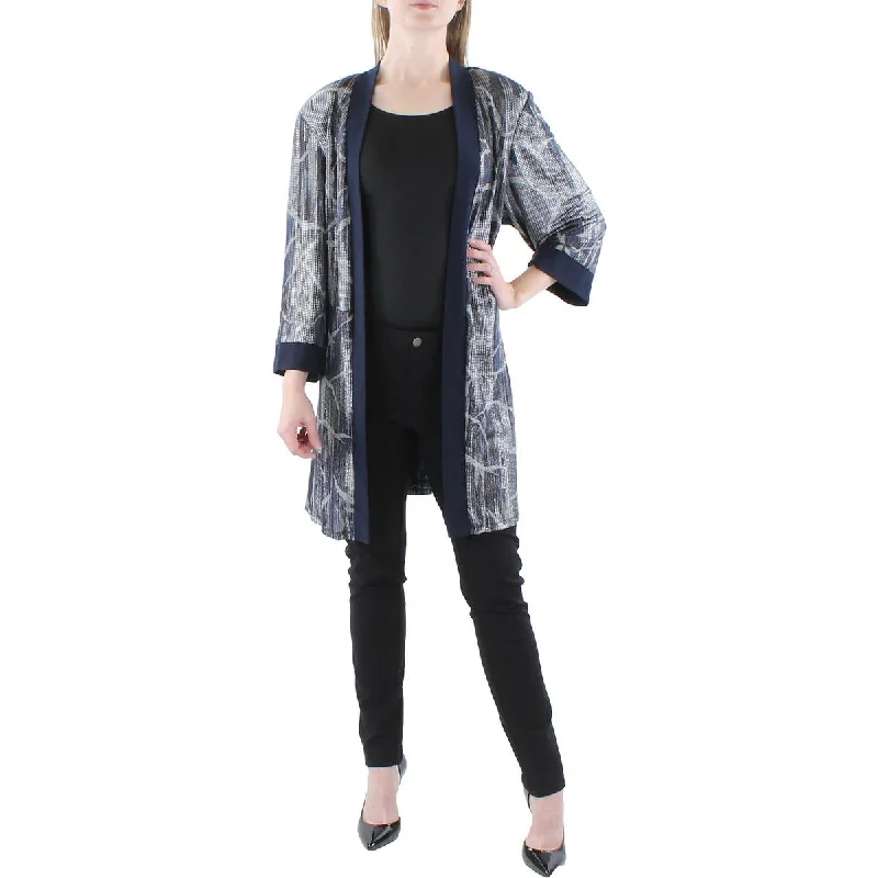 Functional Layers R&M Richards Womens Plus Metallic Open Front Duster Blazer