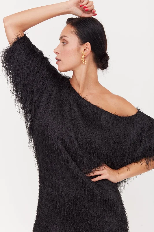 Active Essentials TALISA Black Tassel Mini Sweater Dress