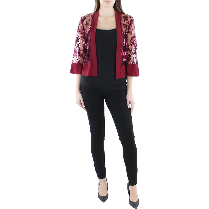 Street Fashion R&M Richards Womens Petites Lace Sequined Bolero