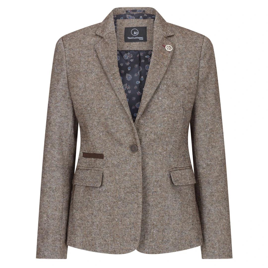 Everyday Denim Womens Tweed Blazer Jacket 1920s Vintage Elbow Patch Waistcoat Blinders Tan
