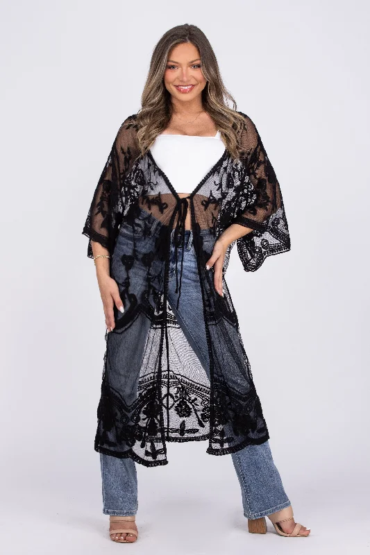 Urban Wear Sheer Perfection Women's Boho Crochet Lace Kimono