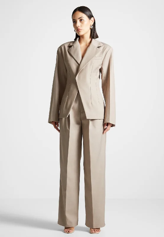 Soft Knitwear Tailored Double Breasted Blazer - Taupe