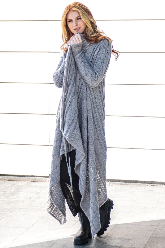 Cool Jackets Long Asymmetrical Knit Cardigan with Draped Front