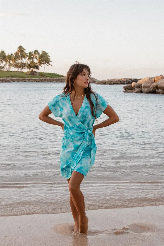 Functional Tops Aquarelle Tie Dye Mini Wrap Dress