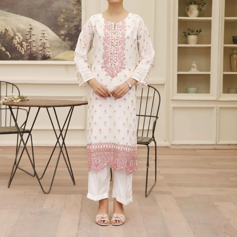 2 PC- Cream Jacquard Co-ord Set PS4909