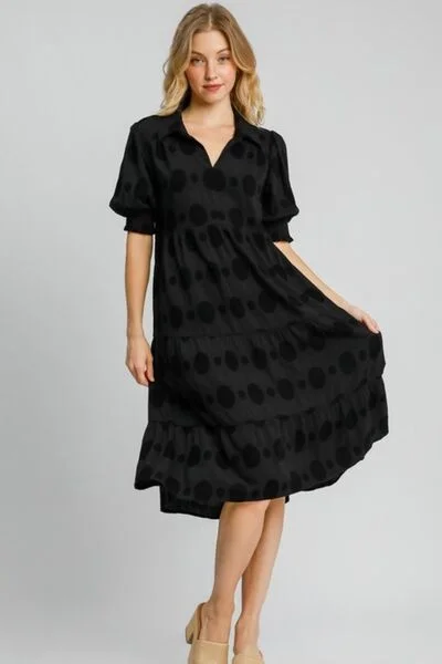 Effortless Gear Umgee Full Size Swiss Dot Jacquard Tiered Midi Dress Plus Size