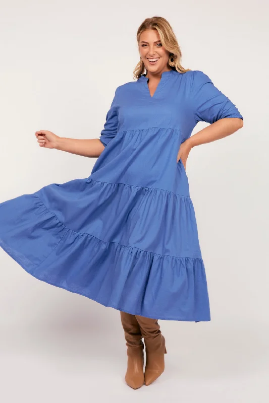 All-Weather Wear Sabre V-Neck Dress in Yale Blue
