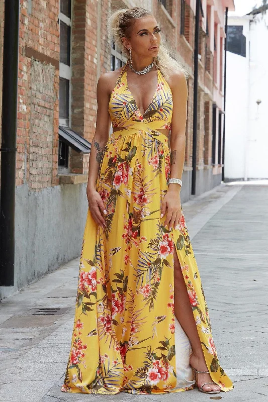 Soft Textures Halter Neck Split Dress