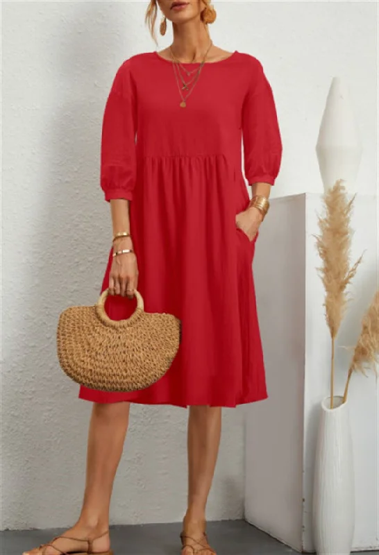 Trendy Styles Sheridan Cotton Pocketed Babydoll Dress - Red