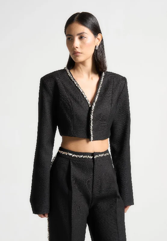 Trendy Comfort Embellished Cropped Blazer - Black