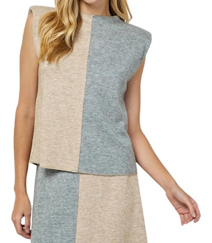 Color Block Sleeveless Top In Taupe/grey