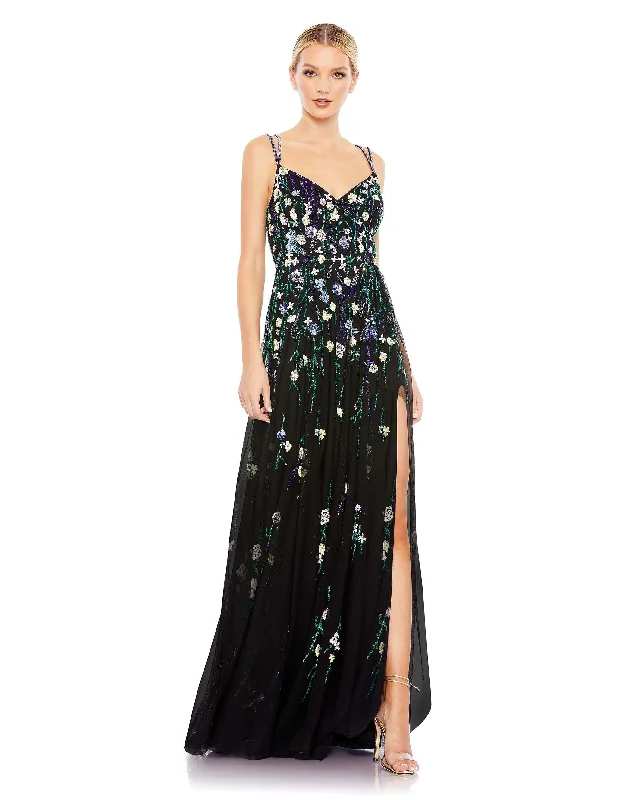 Embellished Spaghetti Strao V Neck A Line Gown