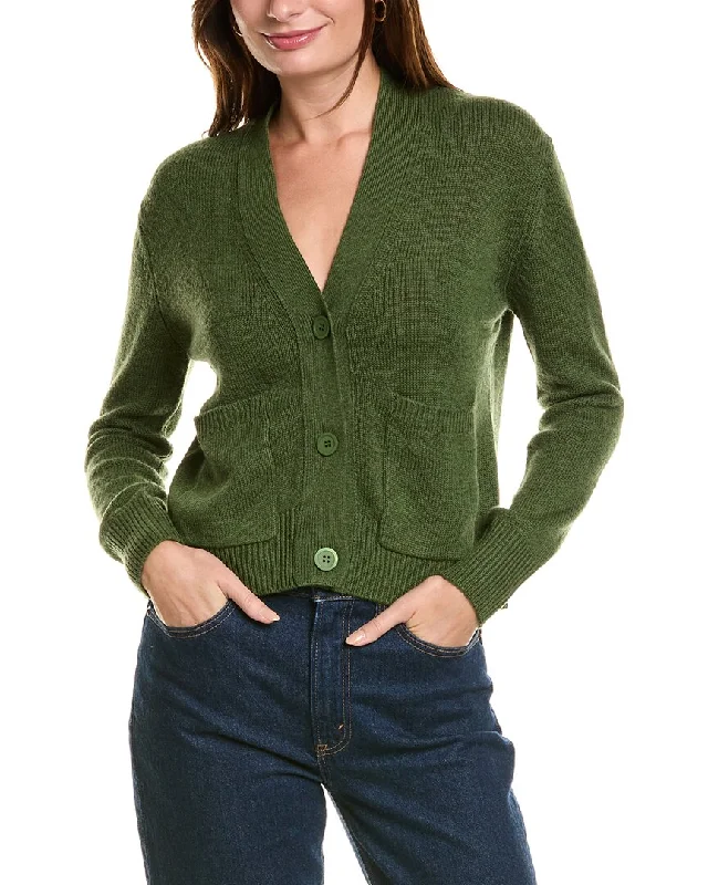 Forte Cashmere Pocket V-Neck Wool & Cashmere-Blend Cardigan