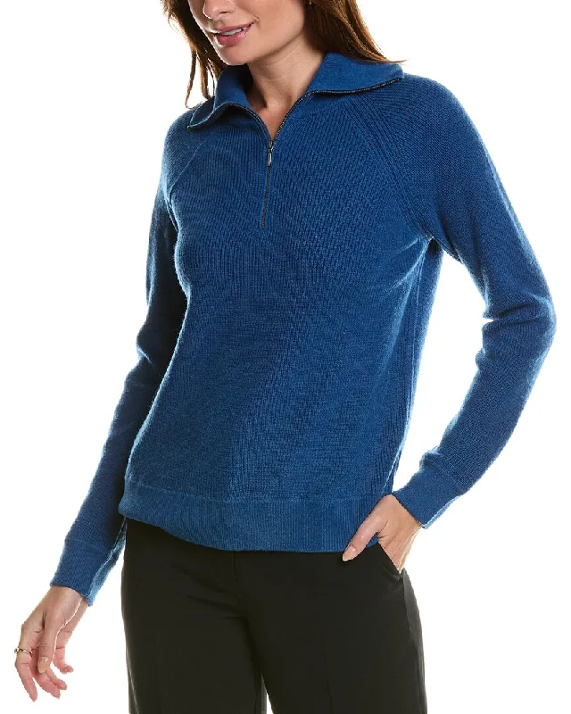 Forte Cashmere Rib Mock Neck Wool & Cashmere-Blend 1/2-Zip Sweater