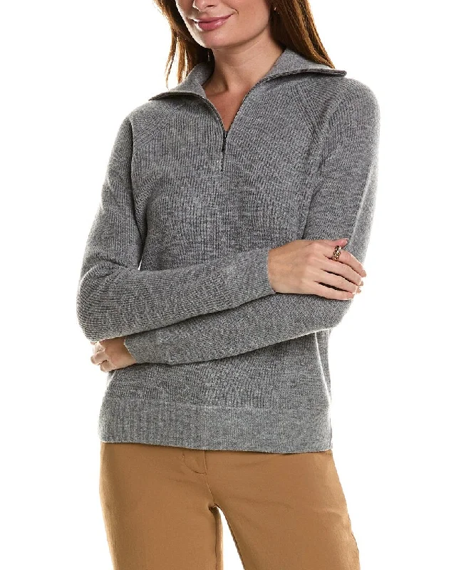 Forte Cashmere Rib Mock Neck Wool & Cashmere-Blend 1/2-Zip Sweater