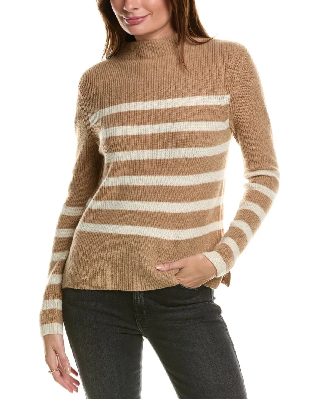 Forte Cashmere Stripe Funnel Neck Cashmere Sweater