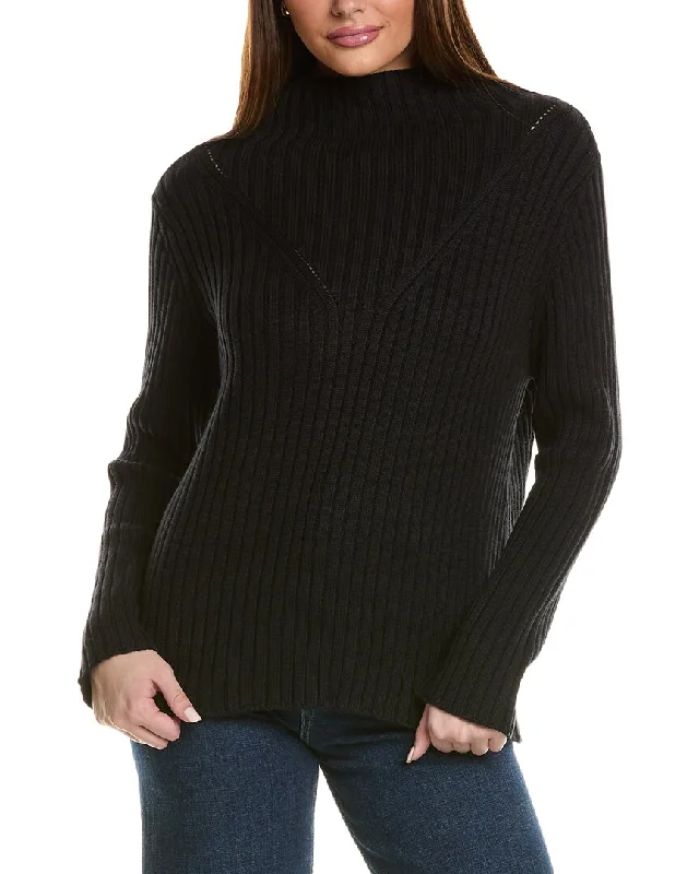 Hannah Rose Chunky Rib Funnel Neck Cashmere-Blend Sweater