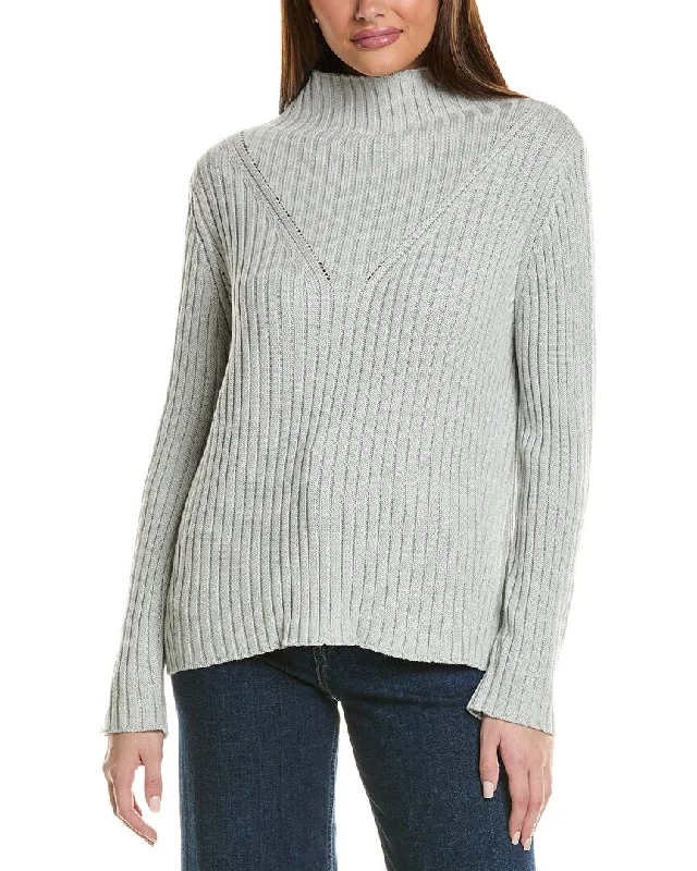 Hannah Rose Chunky Rib Funnel Neck Cashmere-Blend Sweater