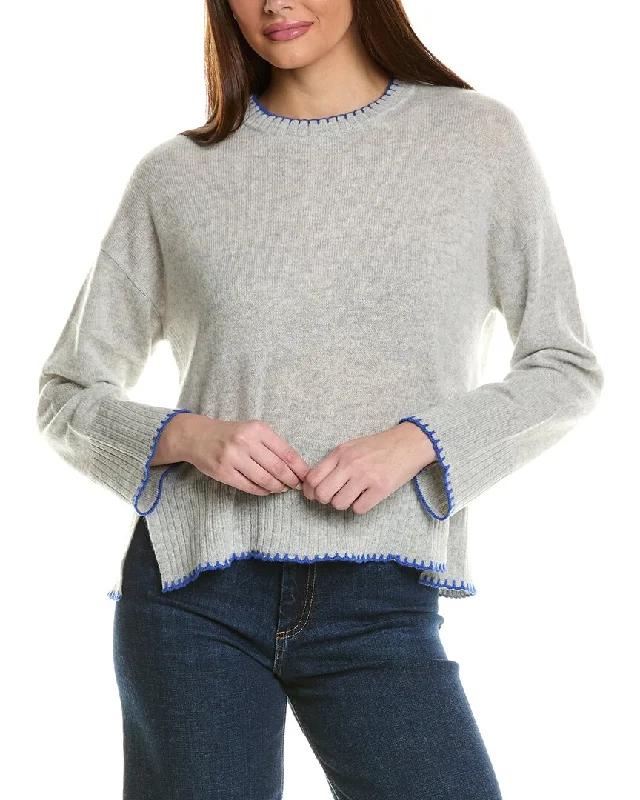 Hannah Rose Whipstitch Trim Cashmere Sweater