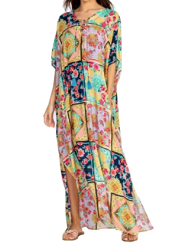 Japer Lace Up Maxi Kaftan Dress In Multi