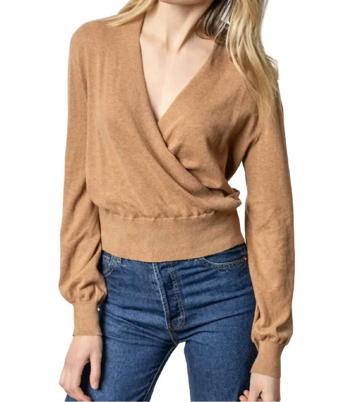 Long Sleeve Surplice Sweater In Bourbon