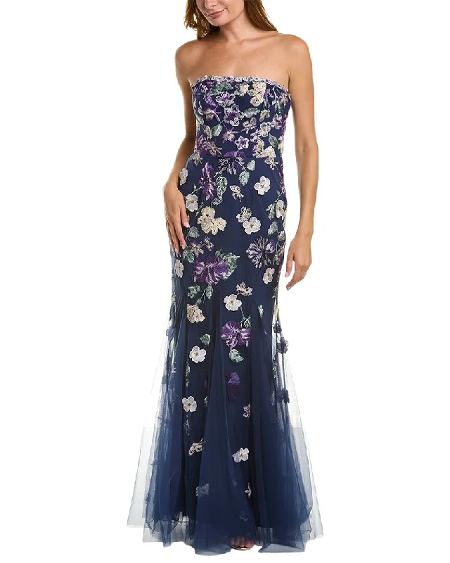 Marchesa Notte Strapless Floral Gown