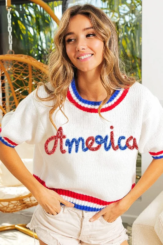 Metallic Letter America Sweater