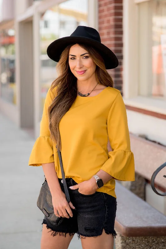 Mustard Flutter Sleeve Blouse