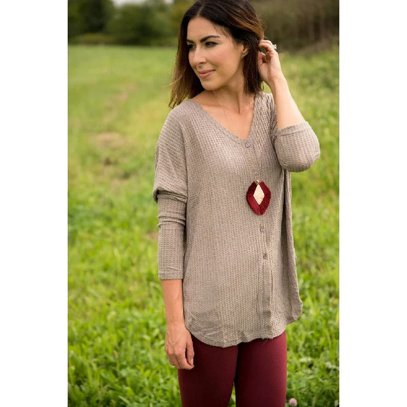 Mocha Thermal Button Tee