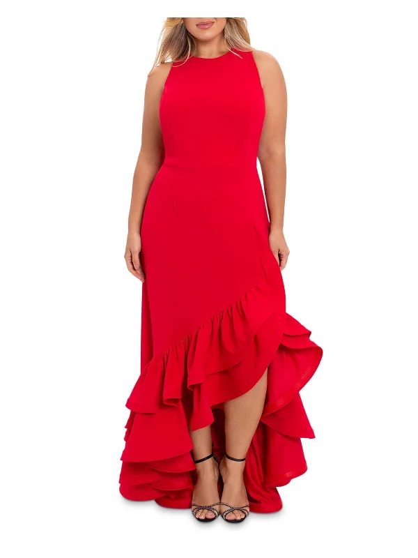 Plus Womens Ruffled Long Evening Dress