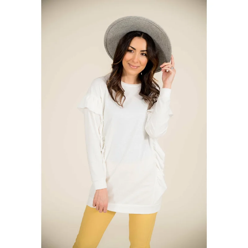 Ruffle Down Long Sleeve Tunic