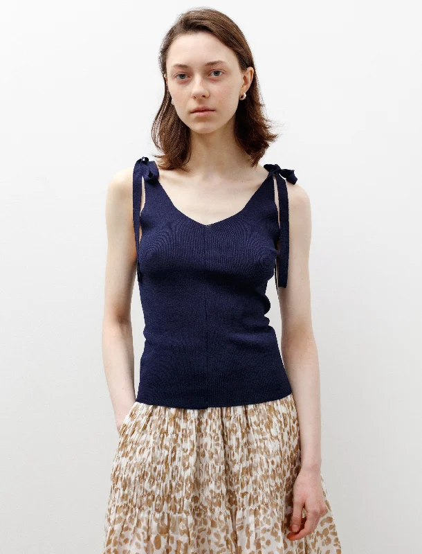 Knit Bows Strap Top Navy