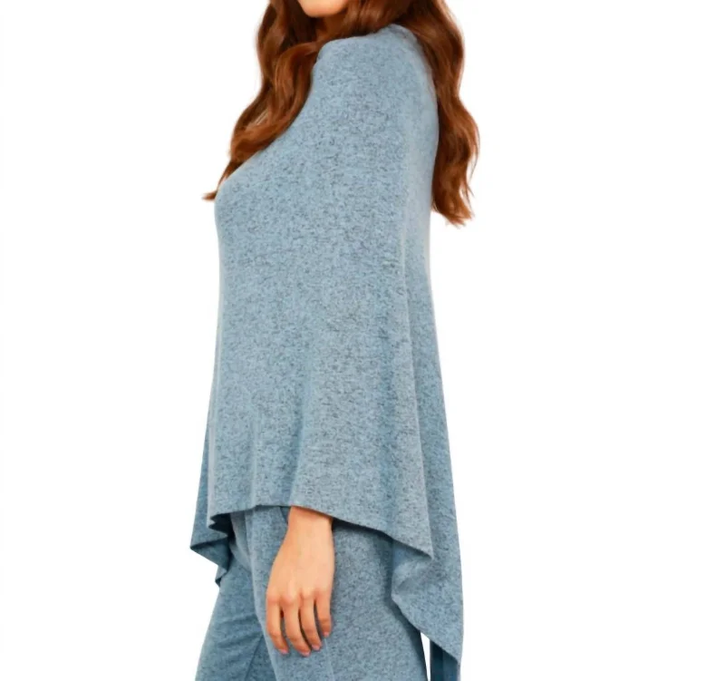 Solid Asymmetrical Poncho In Wind