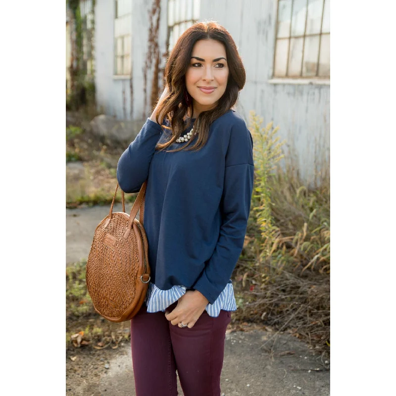 Striped Ruffle Bottom Long Sleeve Tee