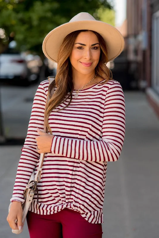 Striped Side Knot Long Sleeve Tee