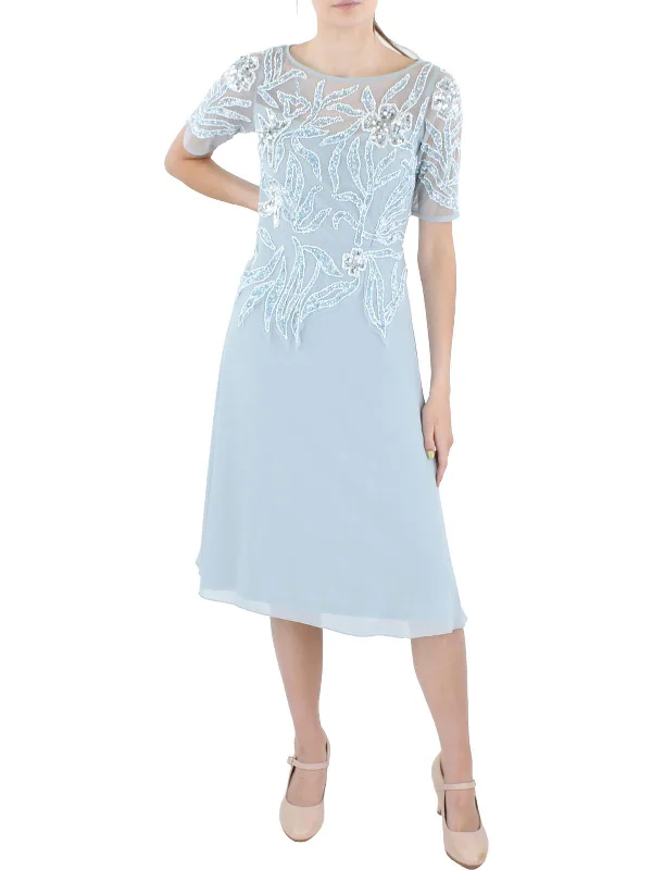 Womens Beaded Knee-Length Cocktail and Party Dress