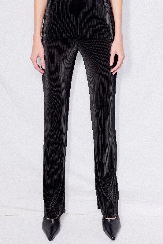 Black Micropleat Slim Pull On Pant