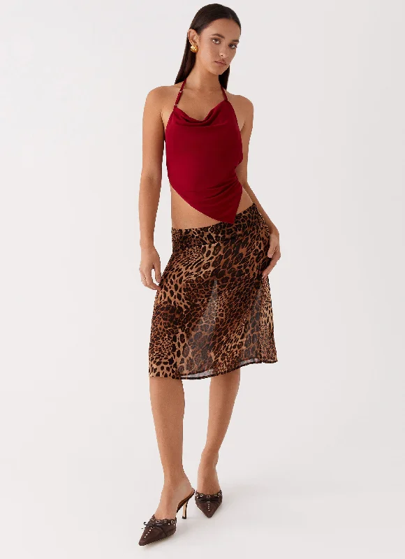 All-Weather Wear Evoke Chiffon Midi Skirt - Leopard