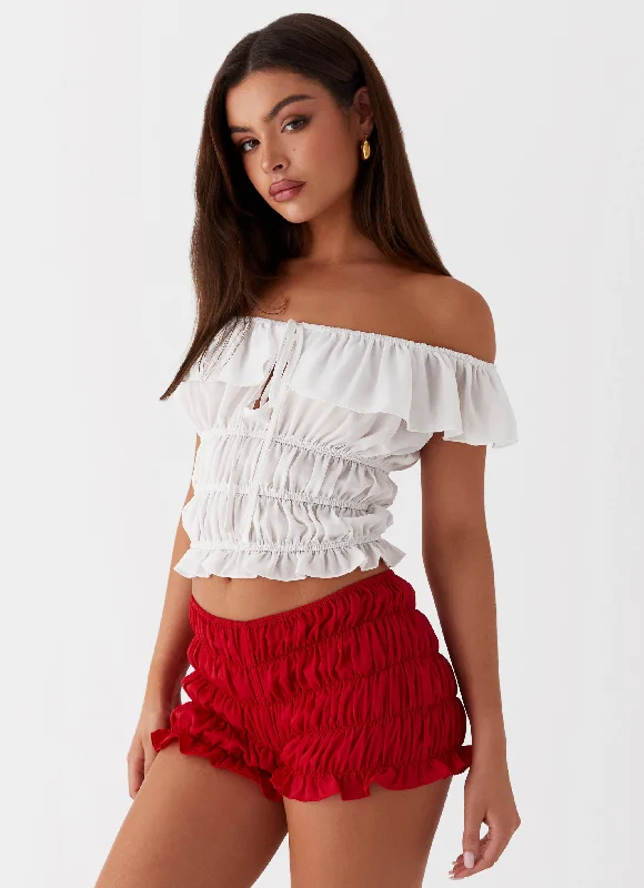 Street Casuals Girls Like Us Ruched Mini Shorts - Red