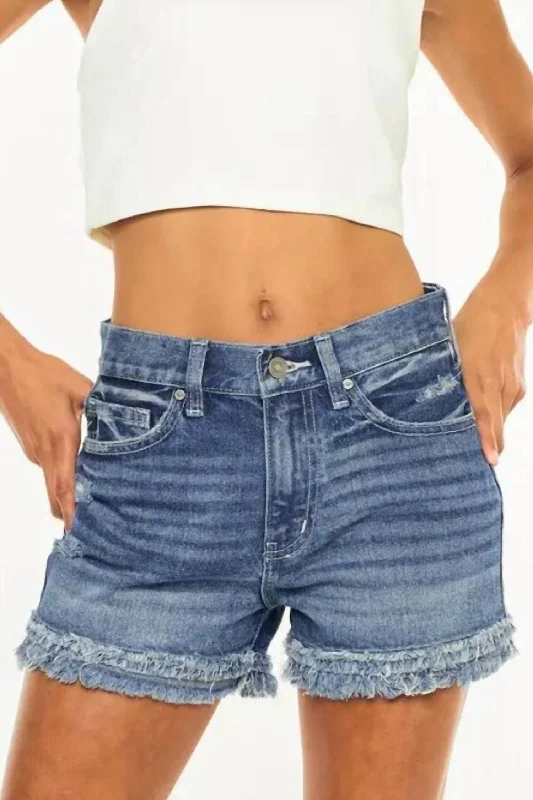 Smart Outfits High Rise Fray Hem Shorts In Medium Wash